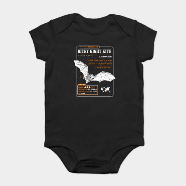 Funny Bat Fact File - Bitey Night Kite Baby Bodysuit by dumbshirts